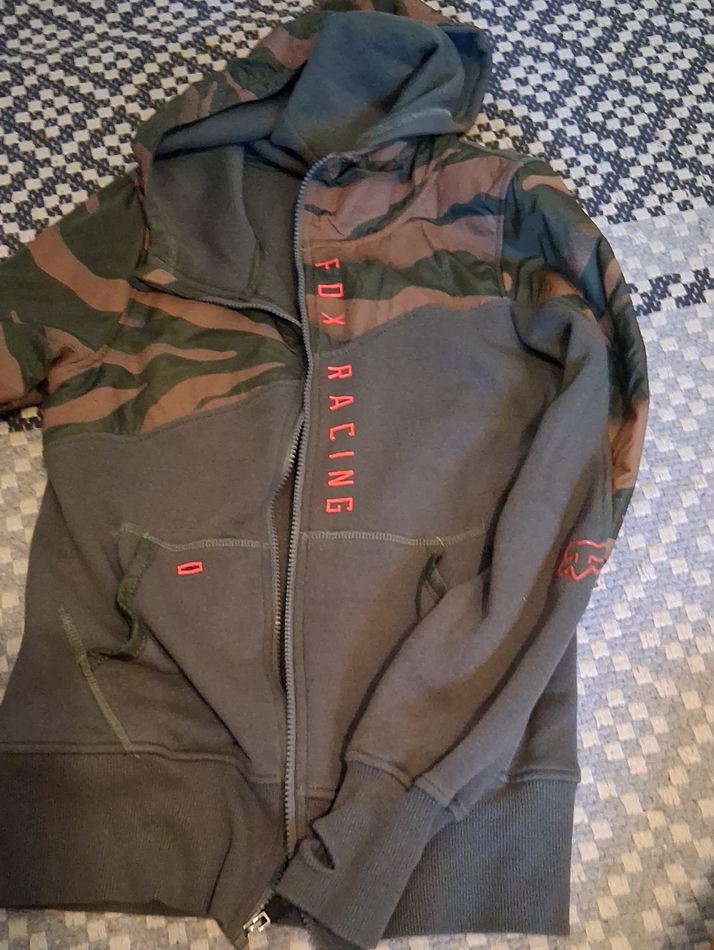 Fox Racing Womens Olive Green Camo Zip Hoodie with Red Logo
